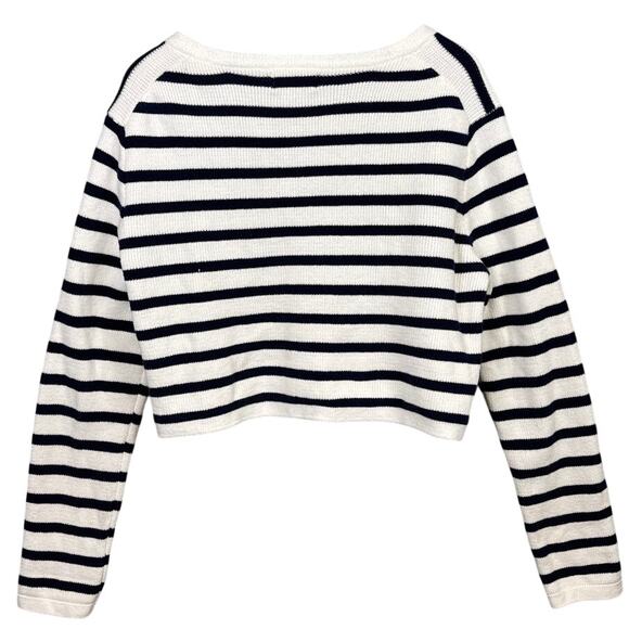 Jessica Simpson Cardigan Nautical Stripe Cropped White Blue Gold Buttons Size XL - Picture 3 of 9
